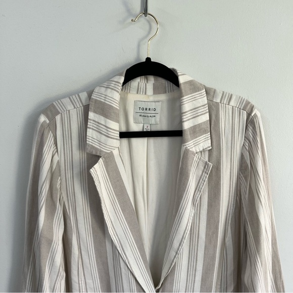 Torrid Taupe Stripe Linen Blend Blazer - Picture 4 of 14